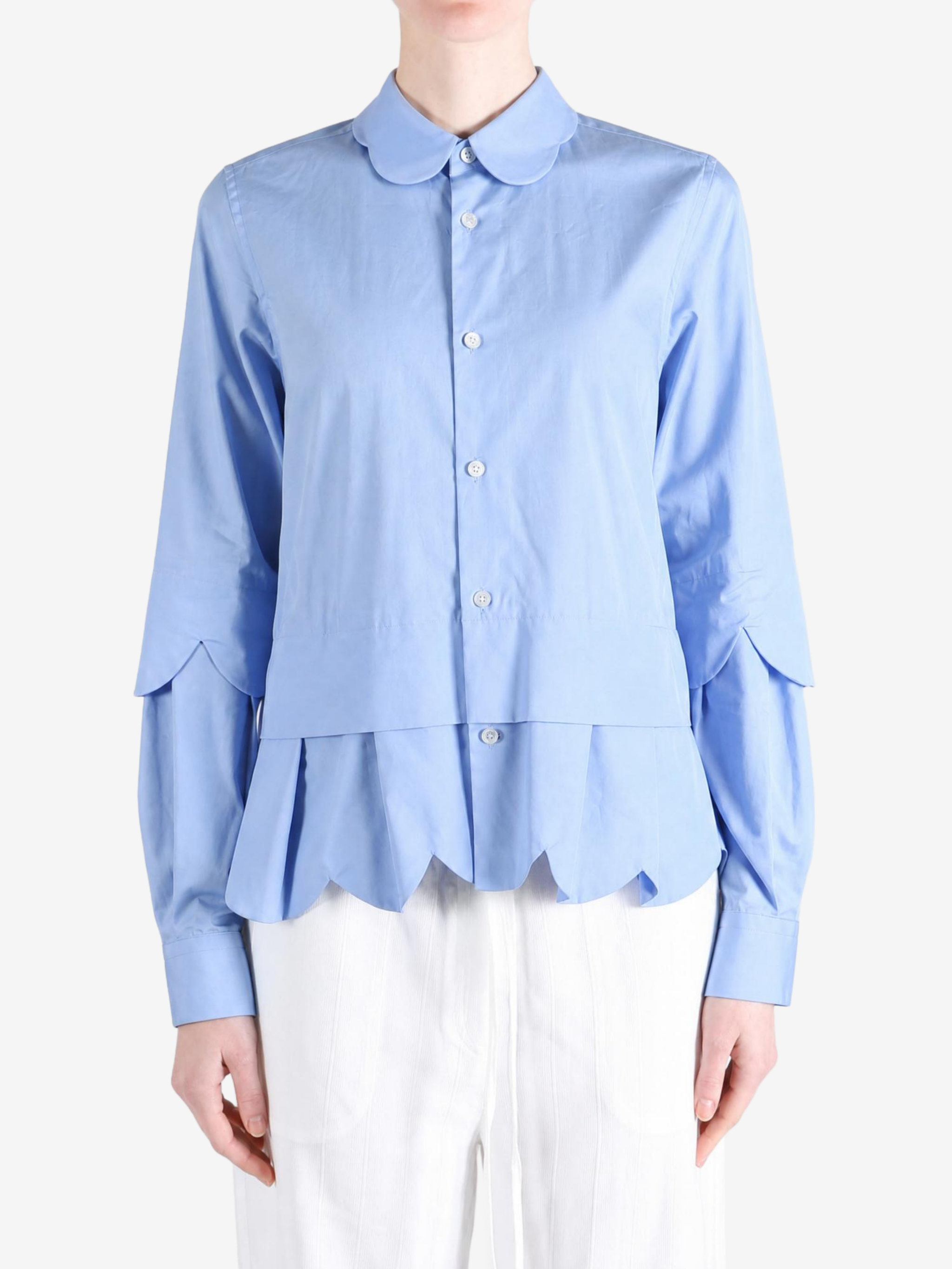 Blue shirt, full body view