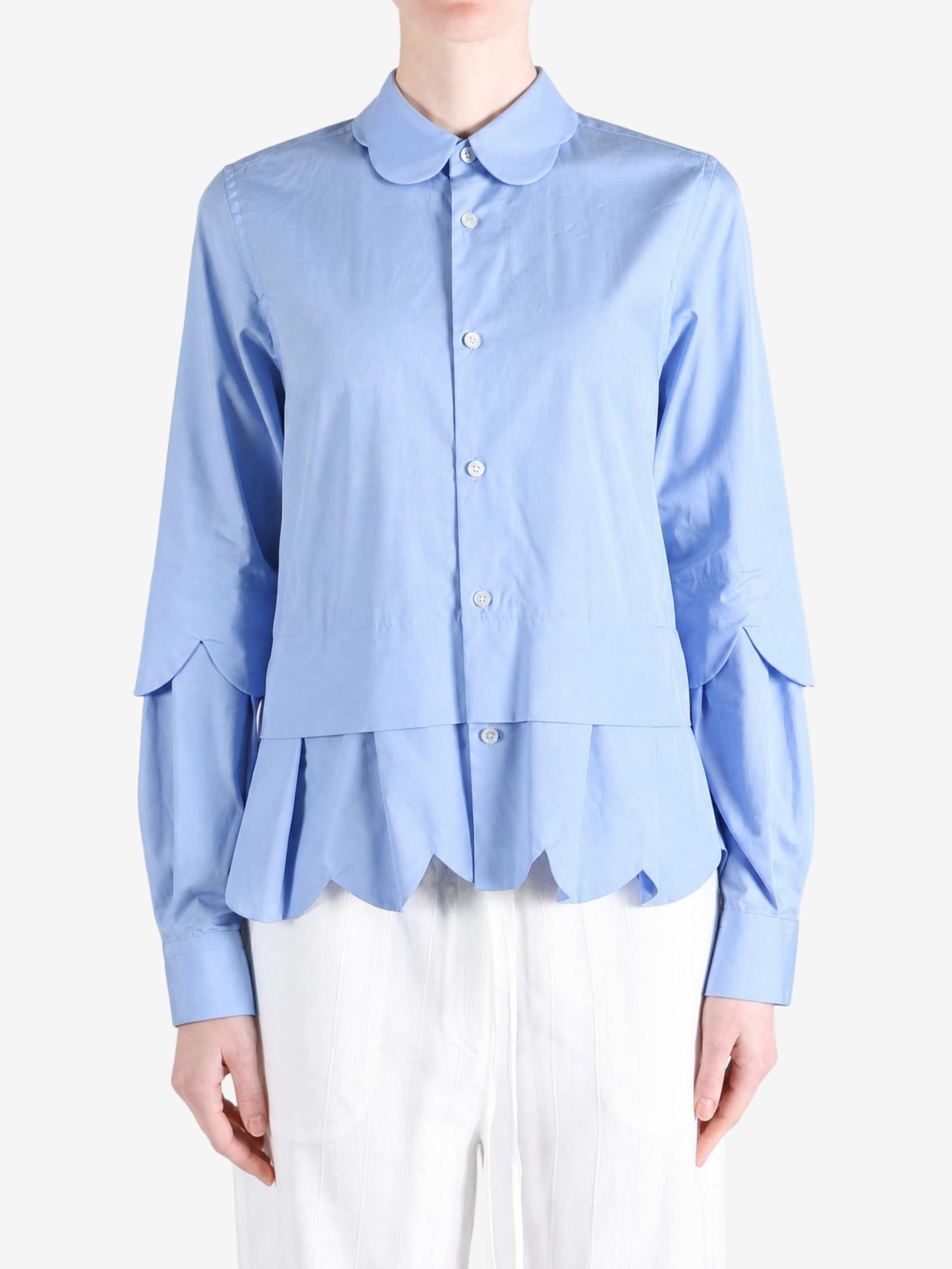 Blue shirt, full body view