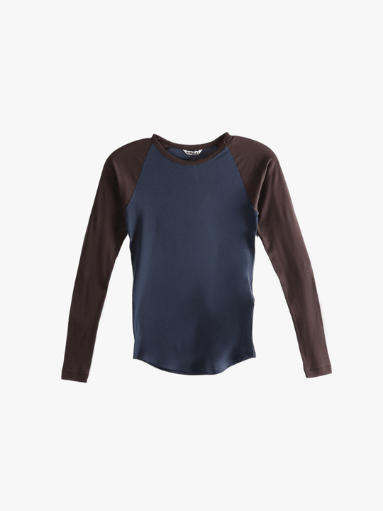 Navy top, front view