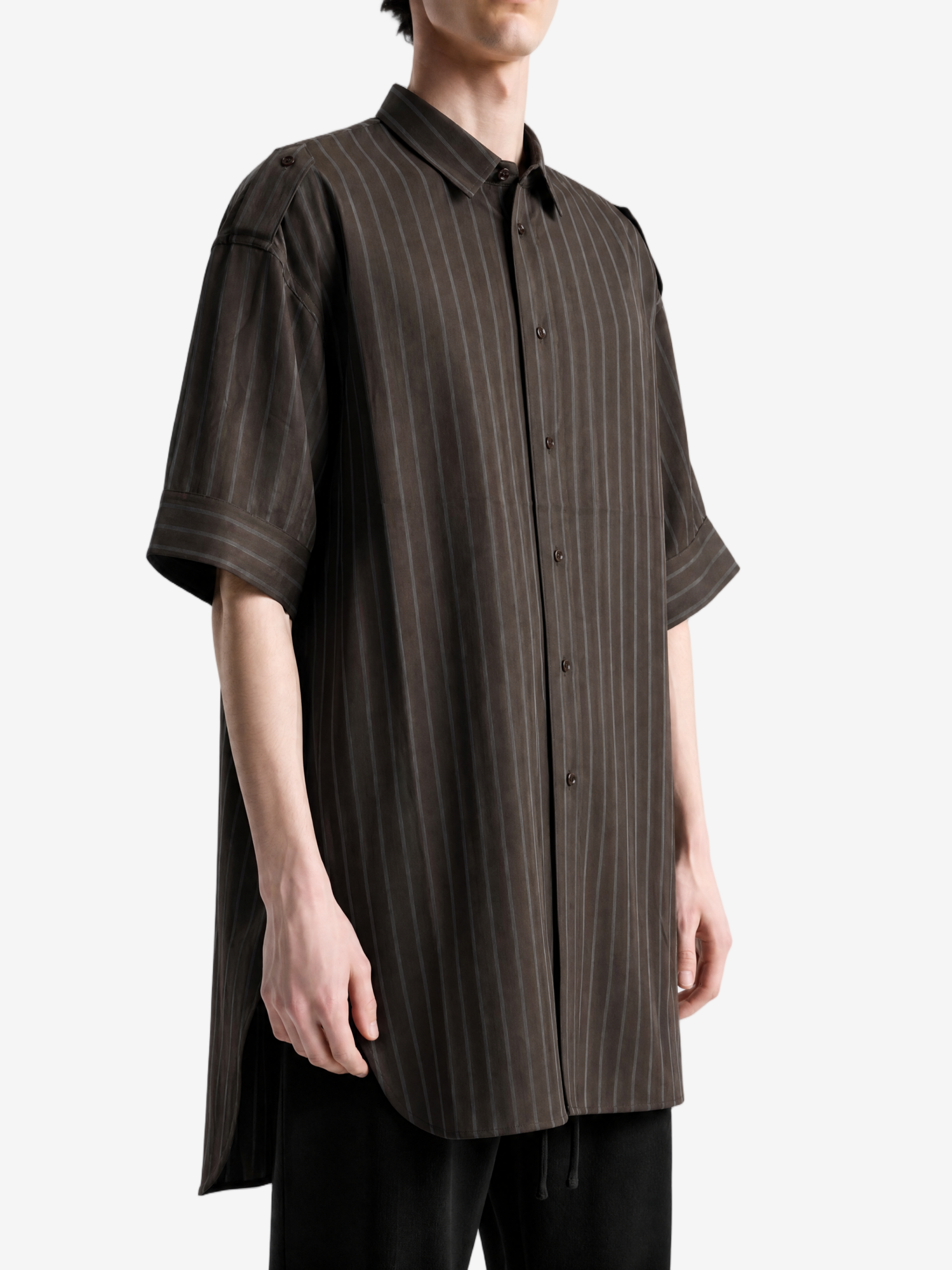 Brown shirt, full body view