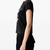 Black t-shirt, full body view