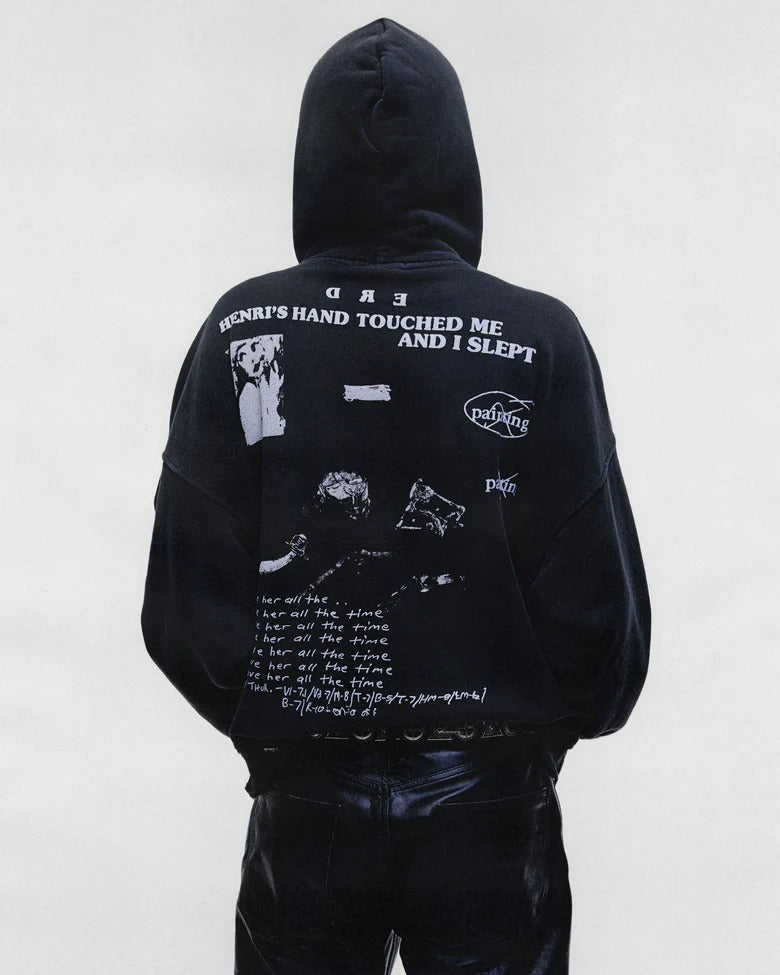 Black hoodie, full body view