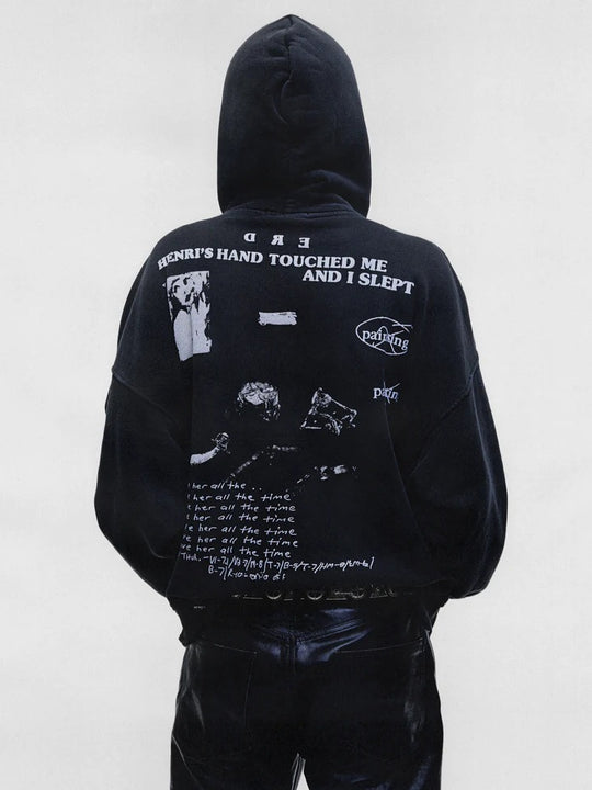 Black hoodie, full body view