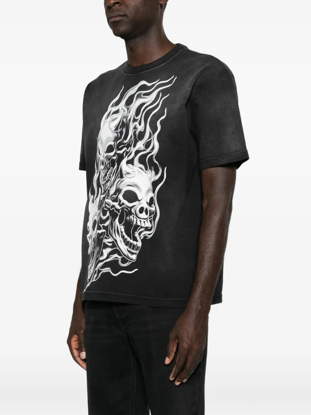 Black t-shirt worn by a person, showing the t-shirt fit