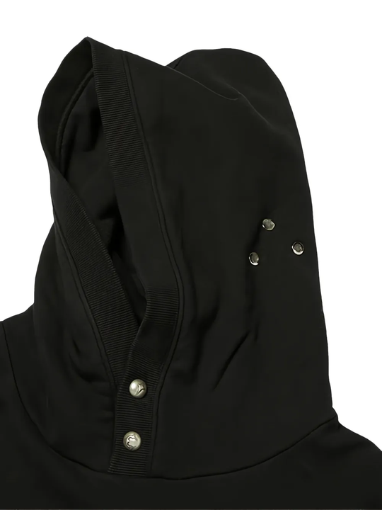 Close up of black hoodie, showing texture of the Cotton fabric