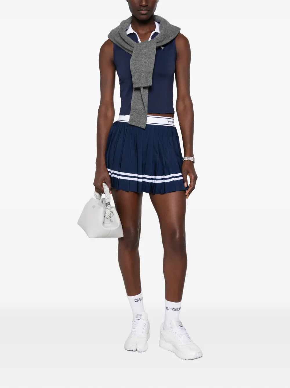 Navy dress, front view