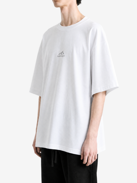 White t-shirt worn by a person, showing the t-shirt fit