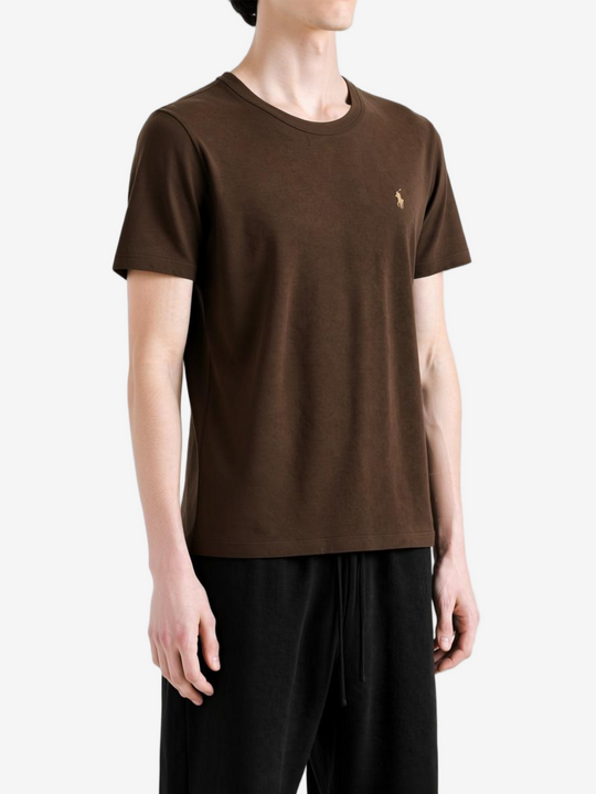 Brown t-shirt, full body view