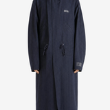 Navy jacket, full body view