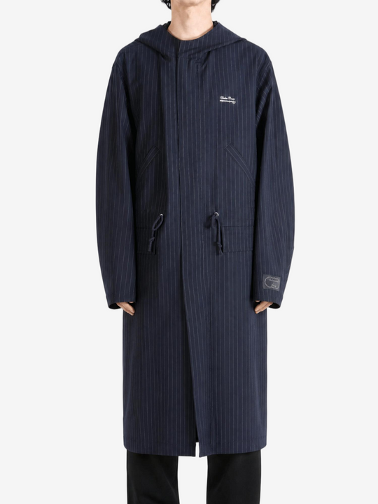 Navy jacket, full body view