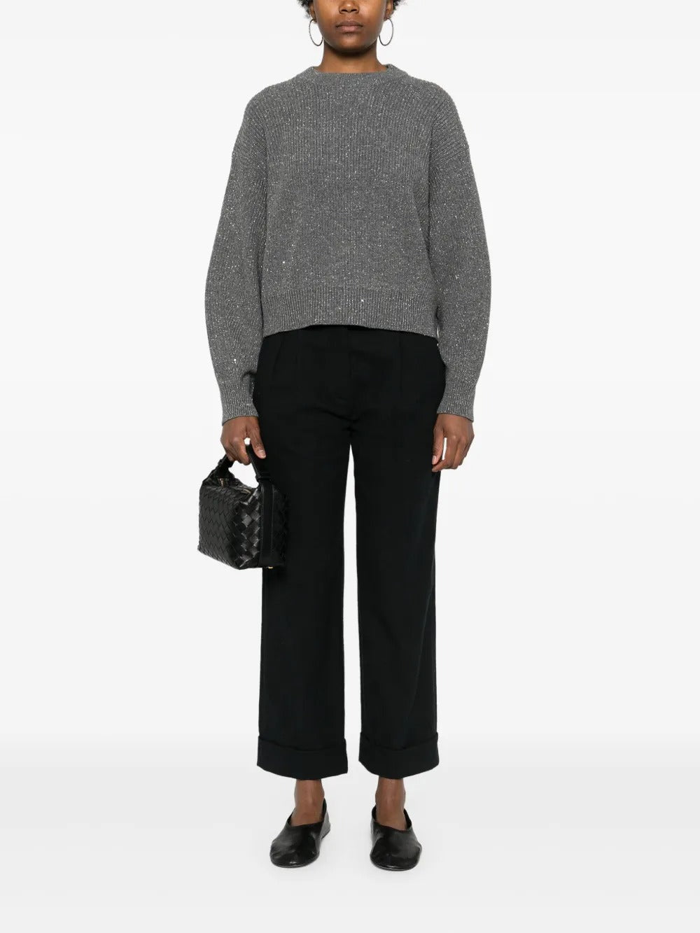 Grey knitwear, full body view