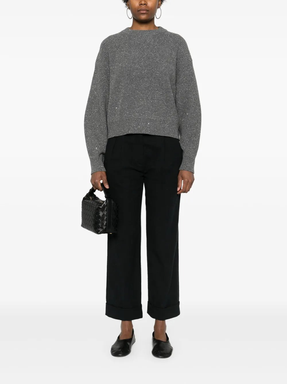 Grey knitwear, full body view