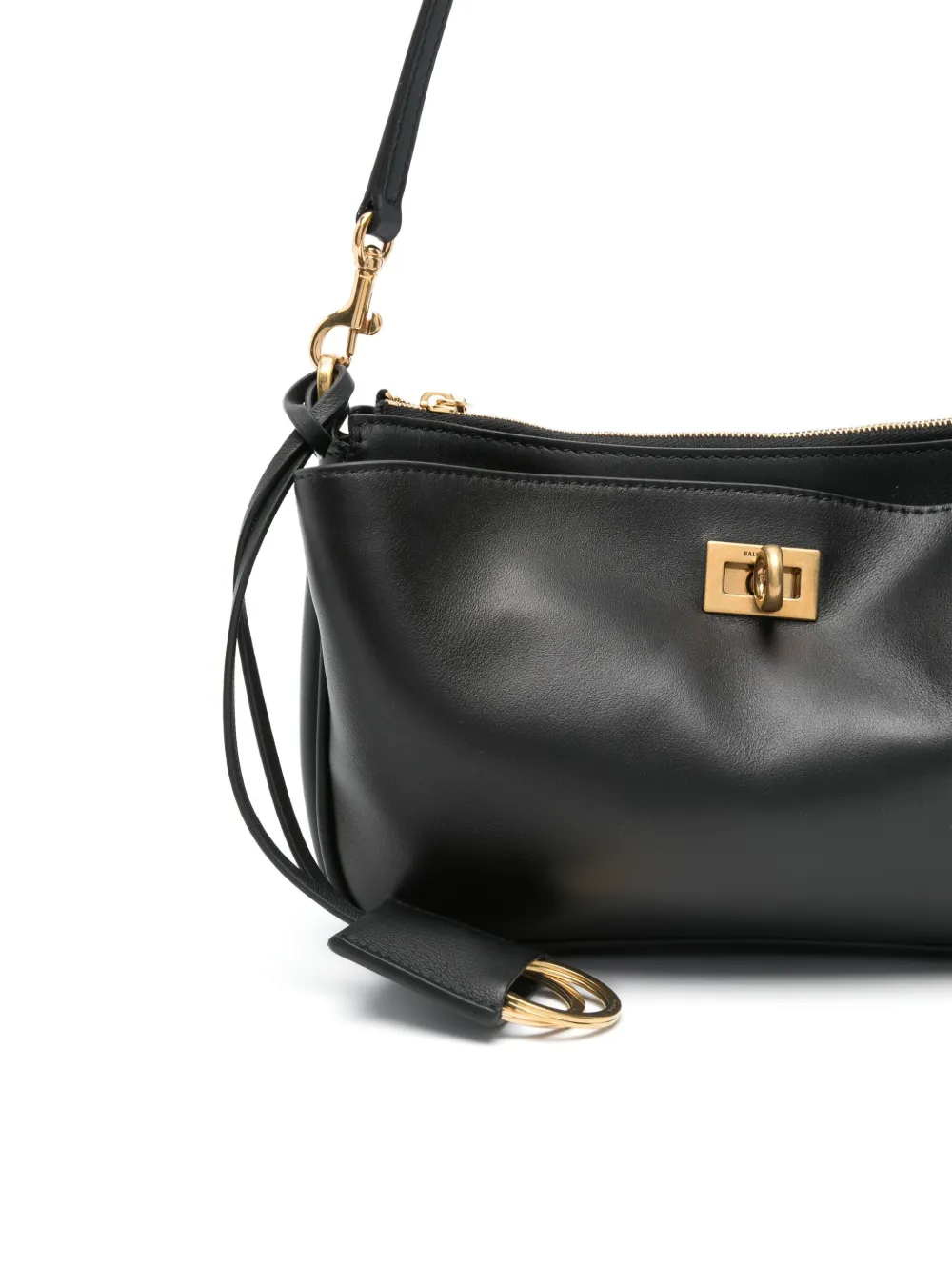 Close up of black bag, showing the texture of lambskin