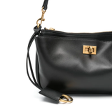 Close up of black bag, showing the texture of lambskin