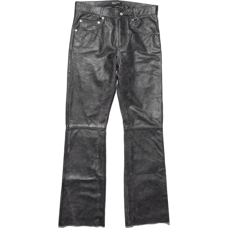 ENFANTS RICHES DEPRIMES - Men Distressed Raw Hem Leather Flare Jeans