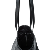 Close up of black bag,showing texture of the leather fabric