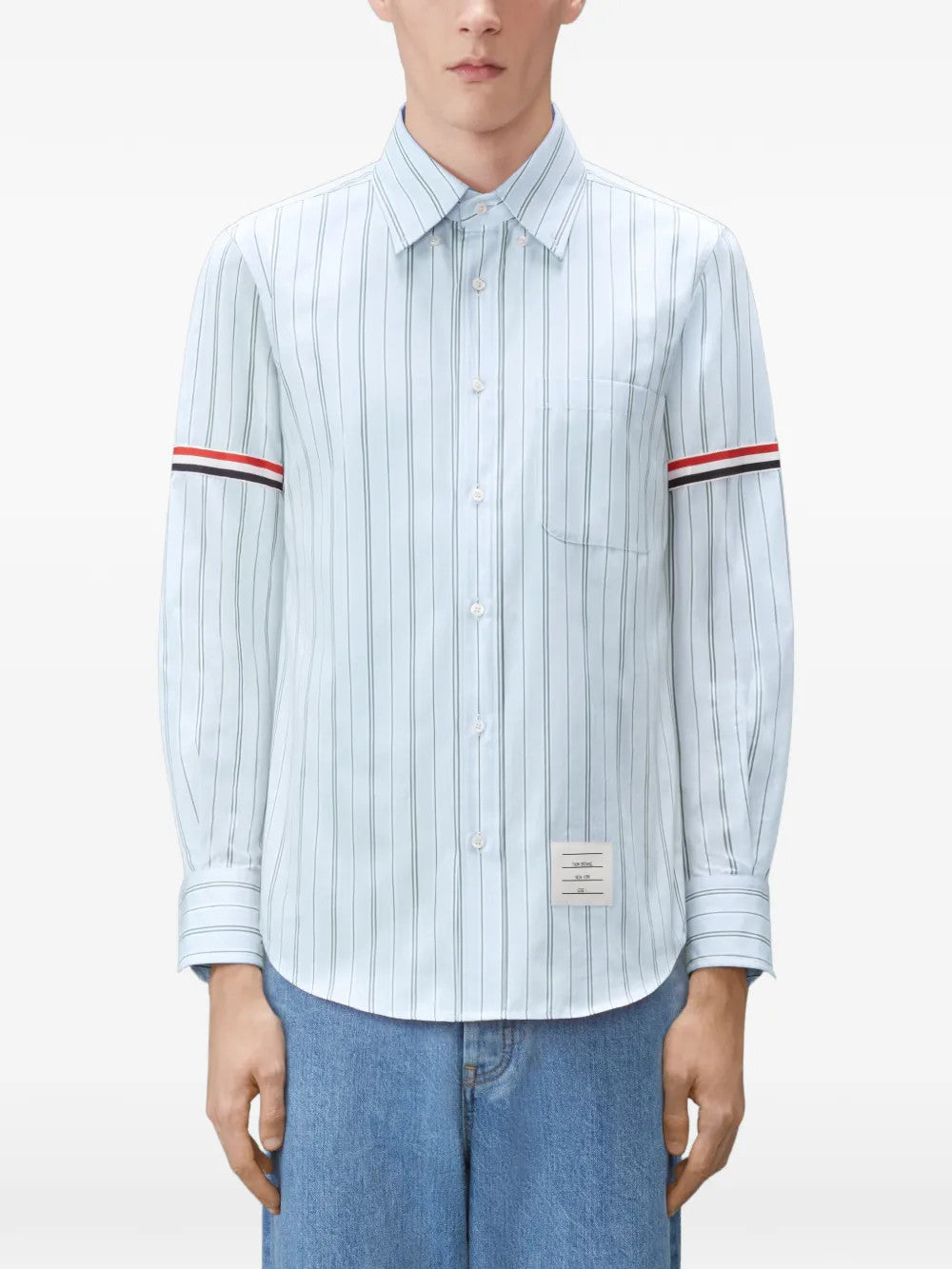 Blue shirt, full body view
