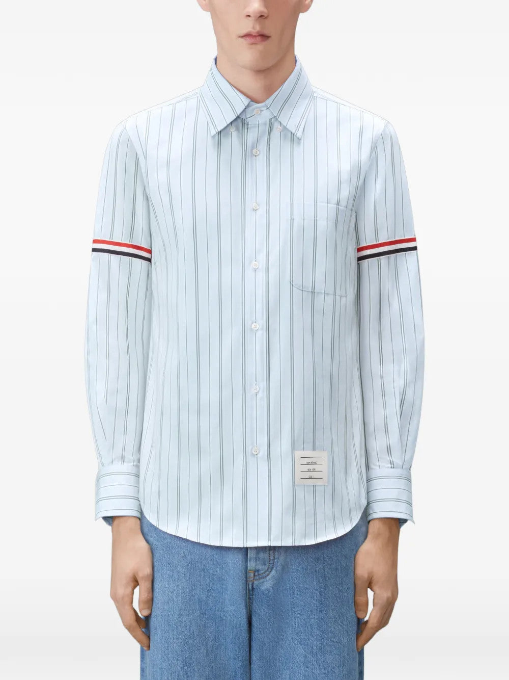 Blue shirt, full body view