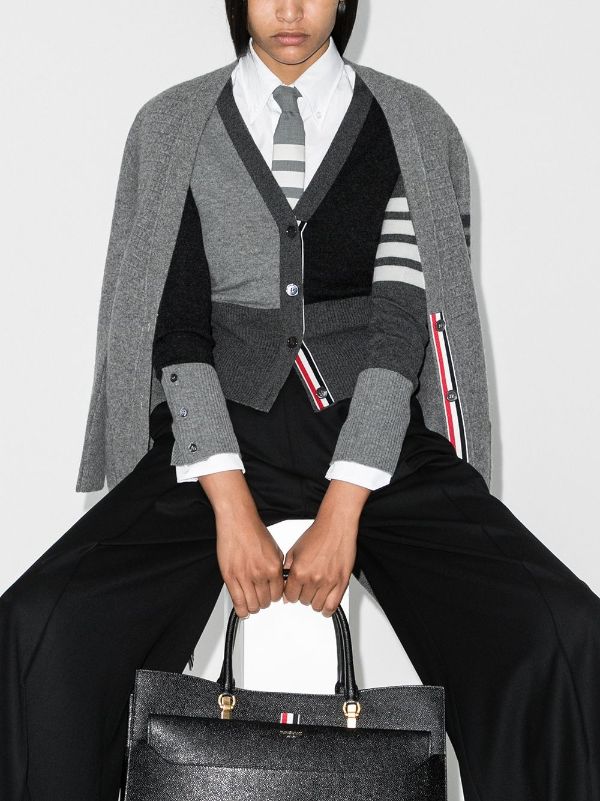 THOM BROWNE Women Funmix Classic V-Neck Cardigan With 4 Bar In Cashmere