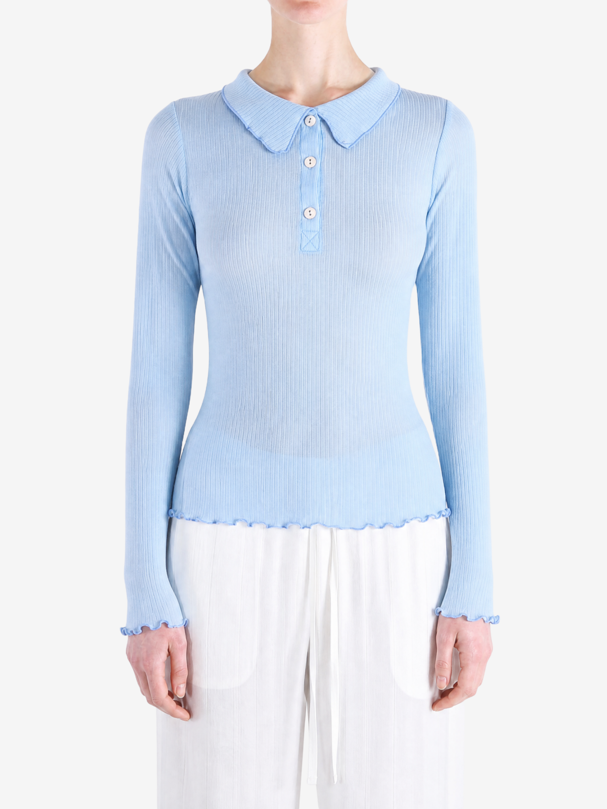 Blue shirt, full body view
