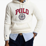 Tan hoodie worn by a person, showing the hoodie fit