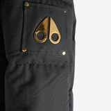 Close up of black jacket, showing texture of the cotton fabric