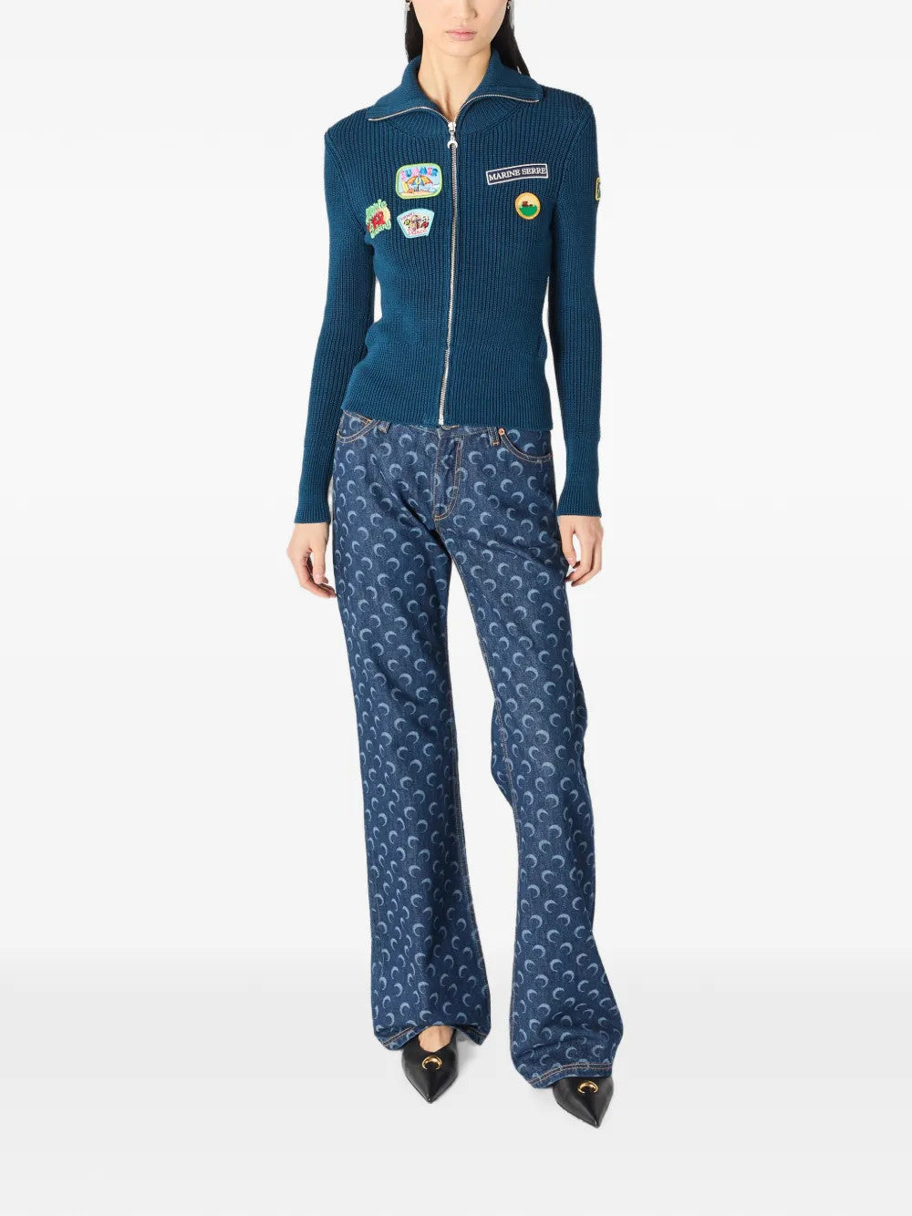 Blue jacket, full body view