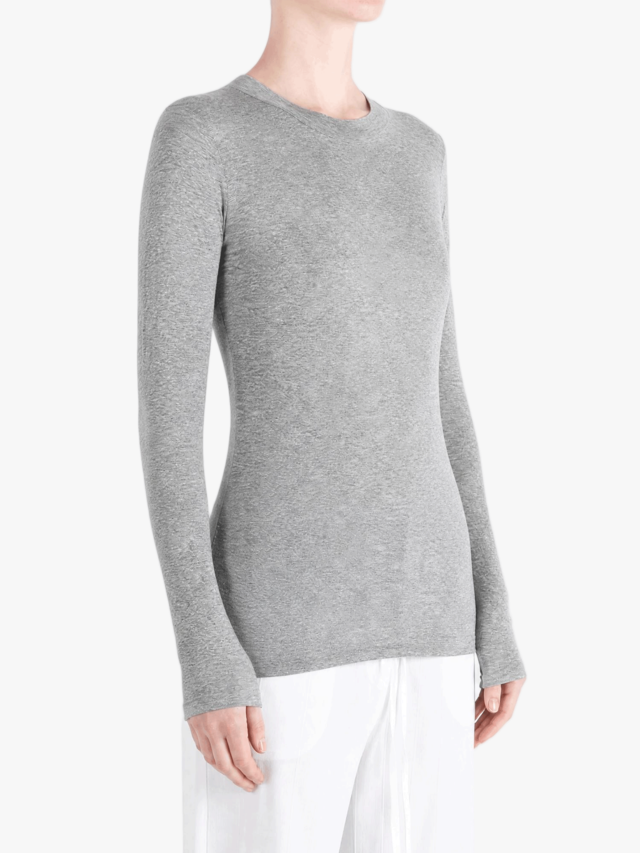 Grey t-shirt worn by a person, showing the t-shirt fit