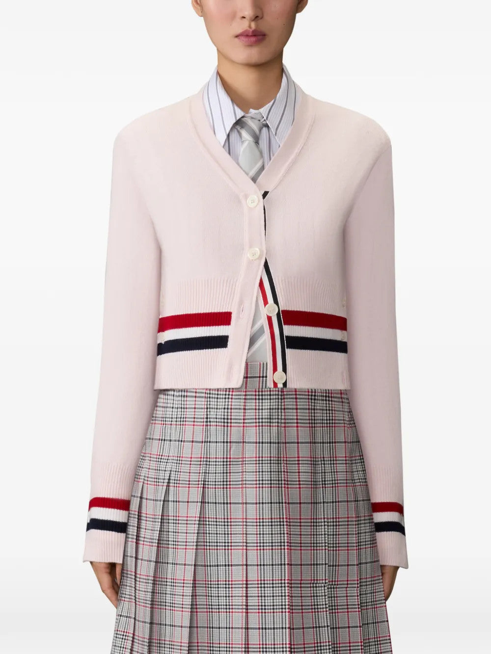 Pink knitwear, full body view