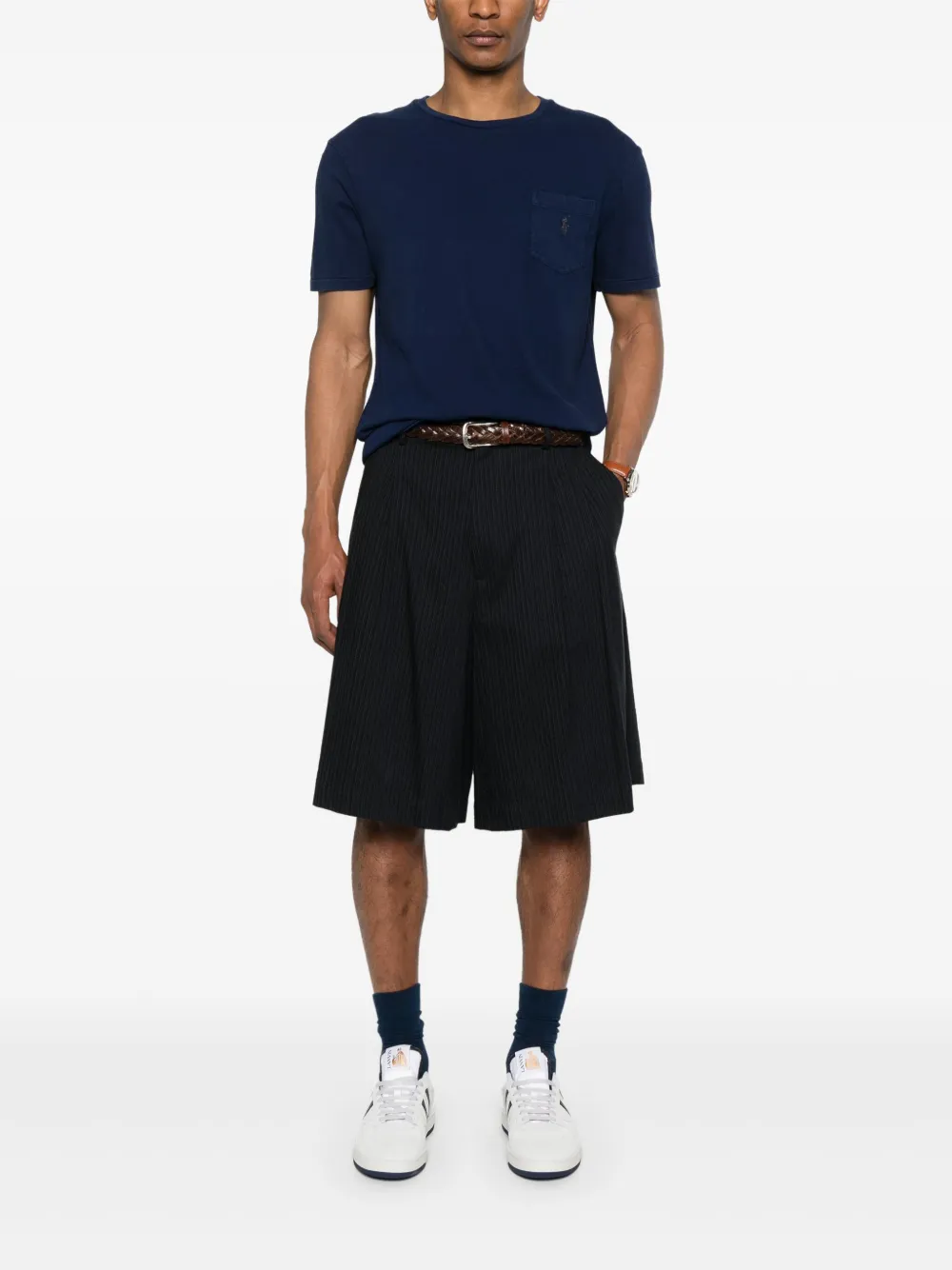 Blue shirt, full body view