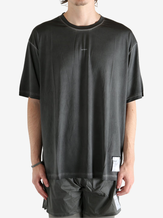 Black t-shirt worn by a person, showing the t-shirt fit