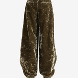 Green pants, full body view