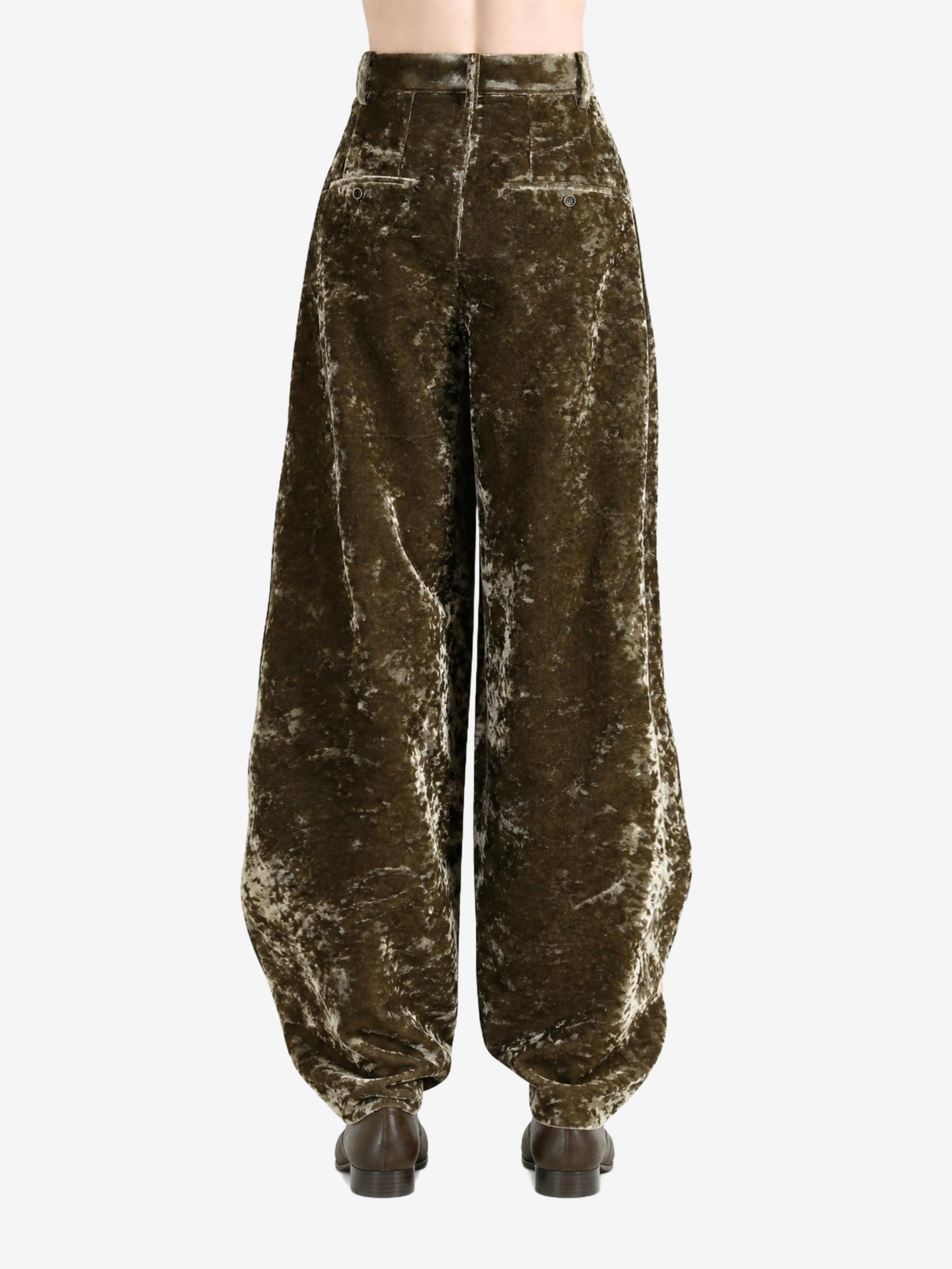 Green pants, full body view