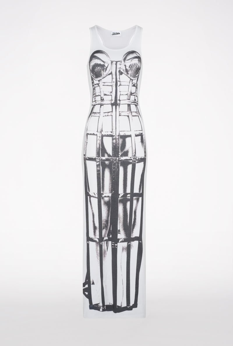 JEAN PAUL GAULTIER Women Printed "Cage Trompe L "Ceil" Jersey Sleeveless Long Dress