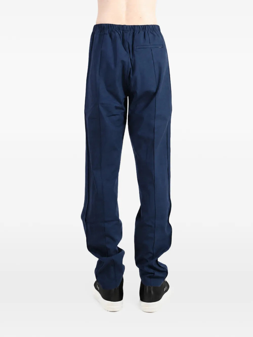 Navy pants, full body view