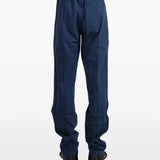 Navy pants, full body view