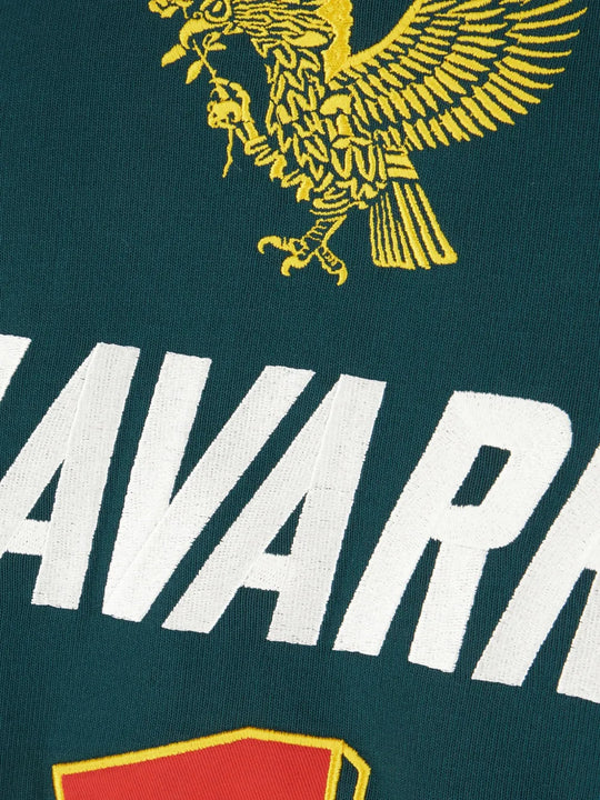 Close up of Green hoodie, showing texture of the 87% cotton/ 13% polyester fabric