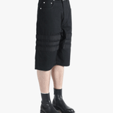 Black shorts worn by a person, showing the shorts's fit