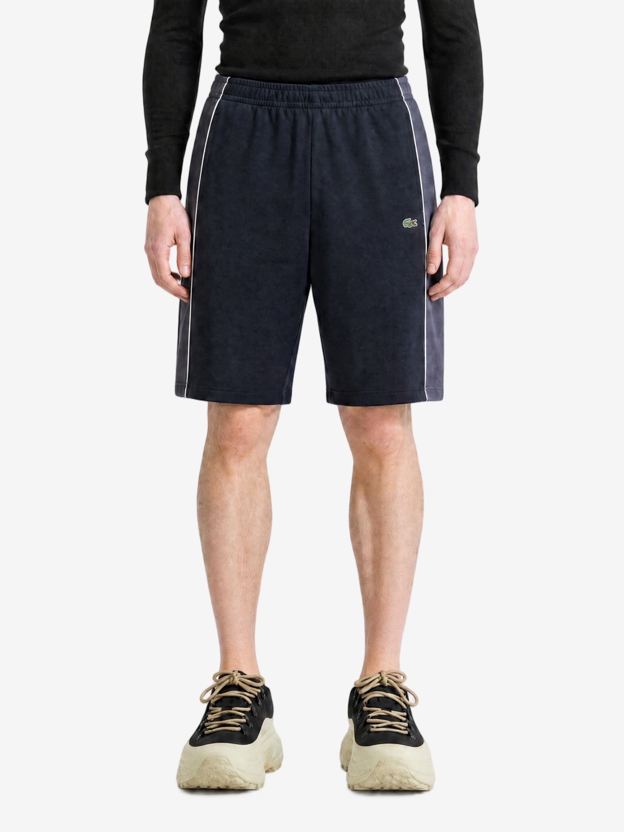 Navy shorts, full body view