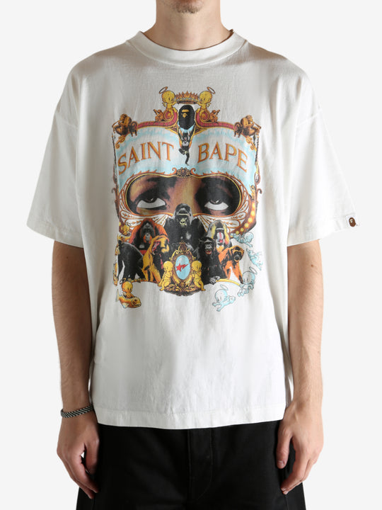 White t-shirt worn by a person, showing the t-shirt's fit