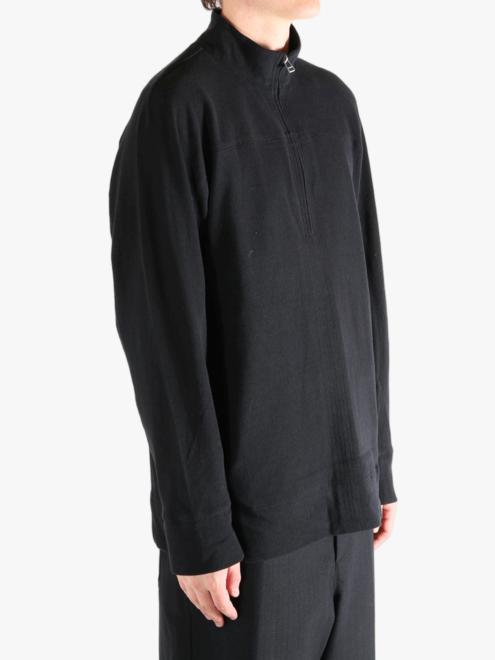 Black jacket worn by a person, showing jacket's fit