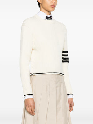 THOM BROWNE - Women Baby Cable Cropped Crew Neck Pullover In Merino Wool W/4 Bar Stripes