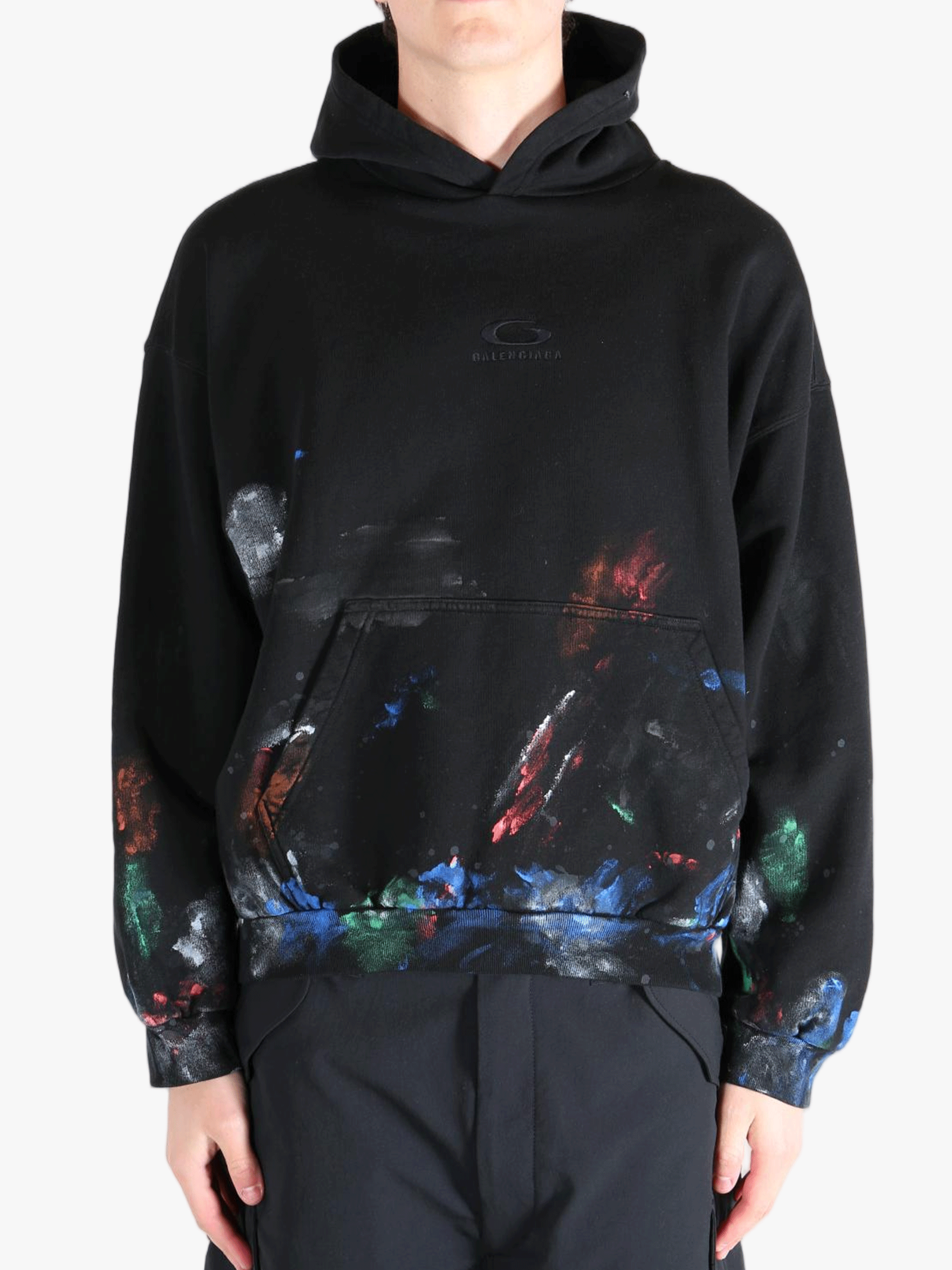 Black hoodie worn by a person, showing the  hoodies fit