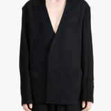 Black jacket worn by a person, showing the jacket fit