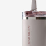Close up of pink tumbler, showing texture of the stainless steel fabric