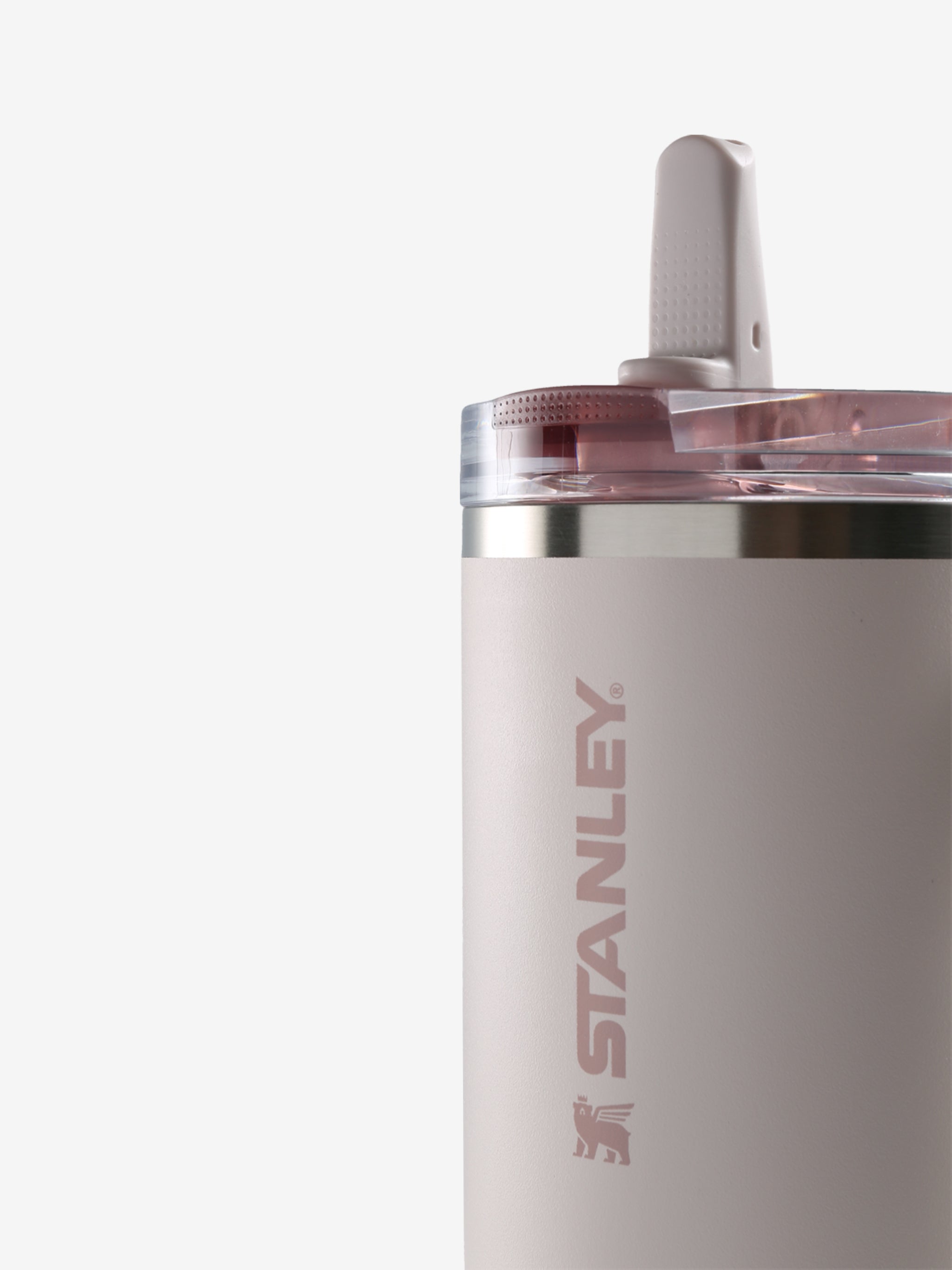 Close up of pink tumbler, showing texture of the stainless steel fabric