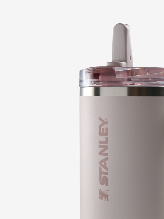 Close up of pink tumbler, showing texture of the stainless steel fabric