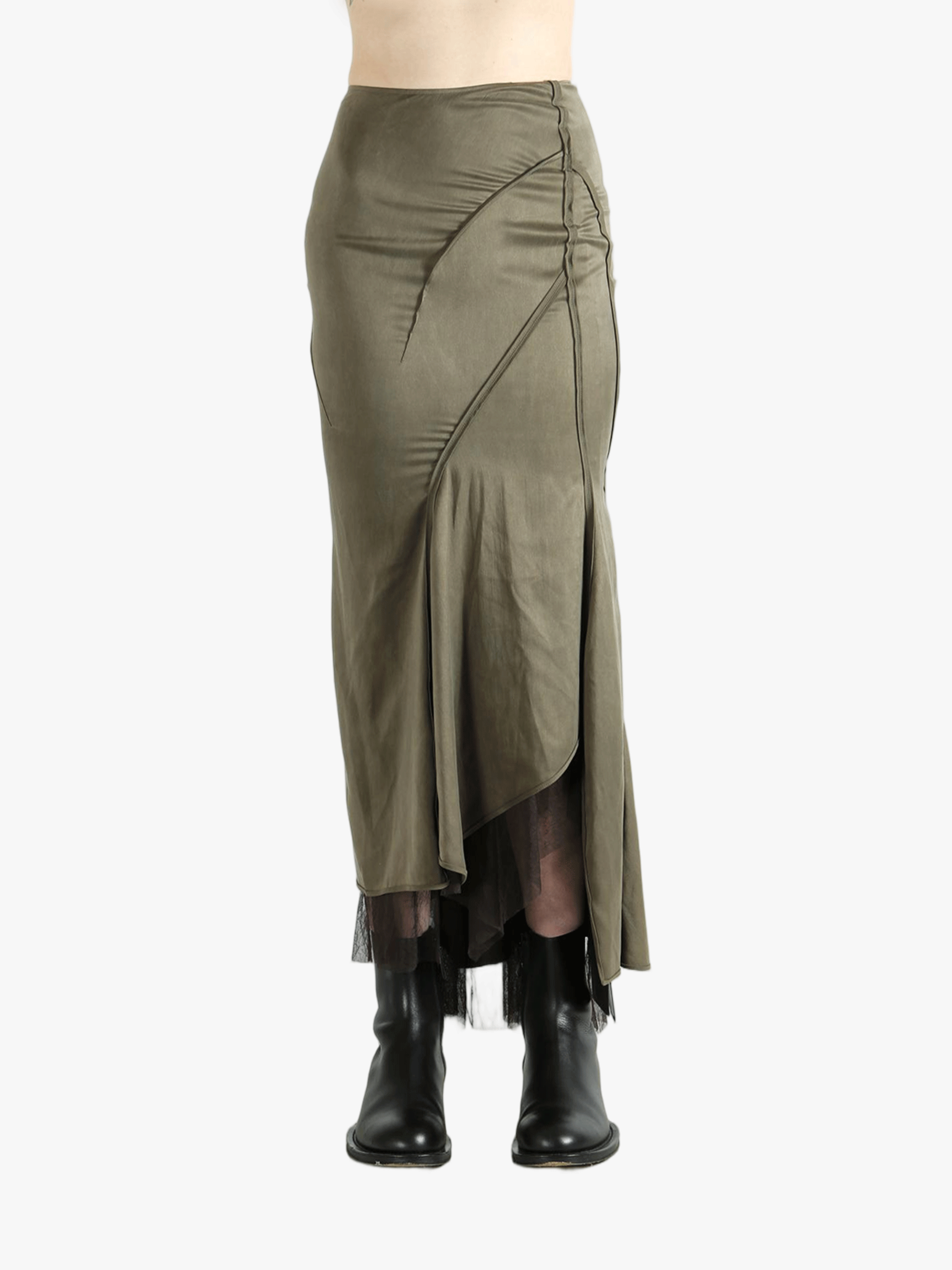 brown skirts worn by a person, showing the skirts  fit