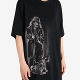 Black t-shirt worn by a person, showing the t-shirt fit
