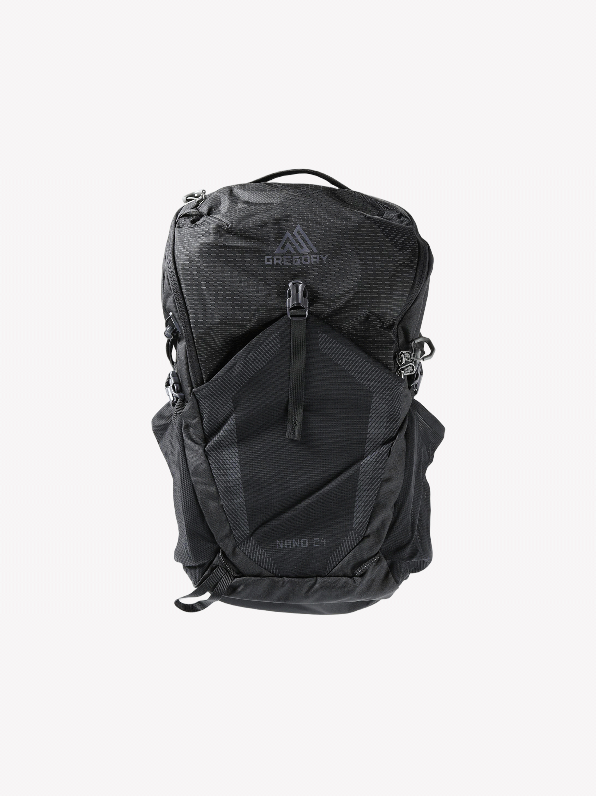 Black backpack, front view